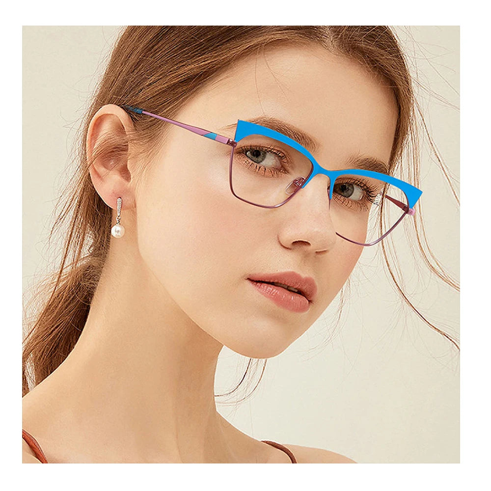 SPARLOO 2451 Women's Metal Photochromic Eyeglasses Frames Cat Eye Blue Light Blocking Solid Pattern