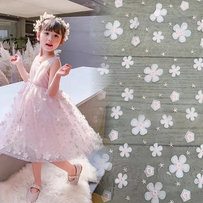 TDS11-1 Pink Stereo 3D Floral Design Tulle Lace Embroidered Fabric Lace Spring Dress Fashion Fabric