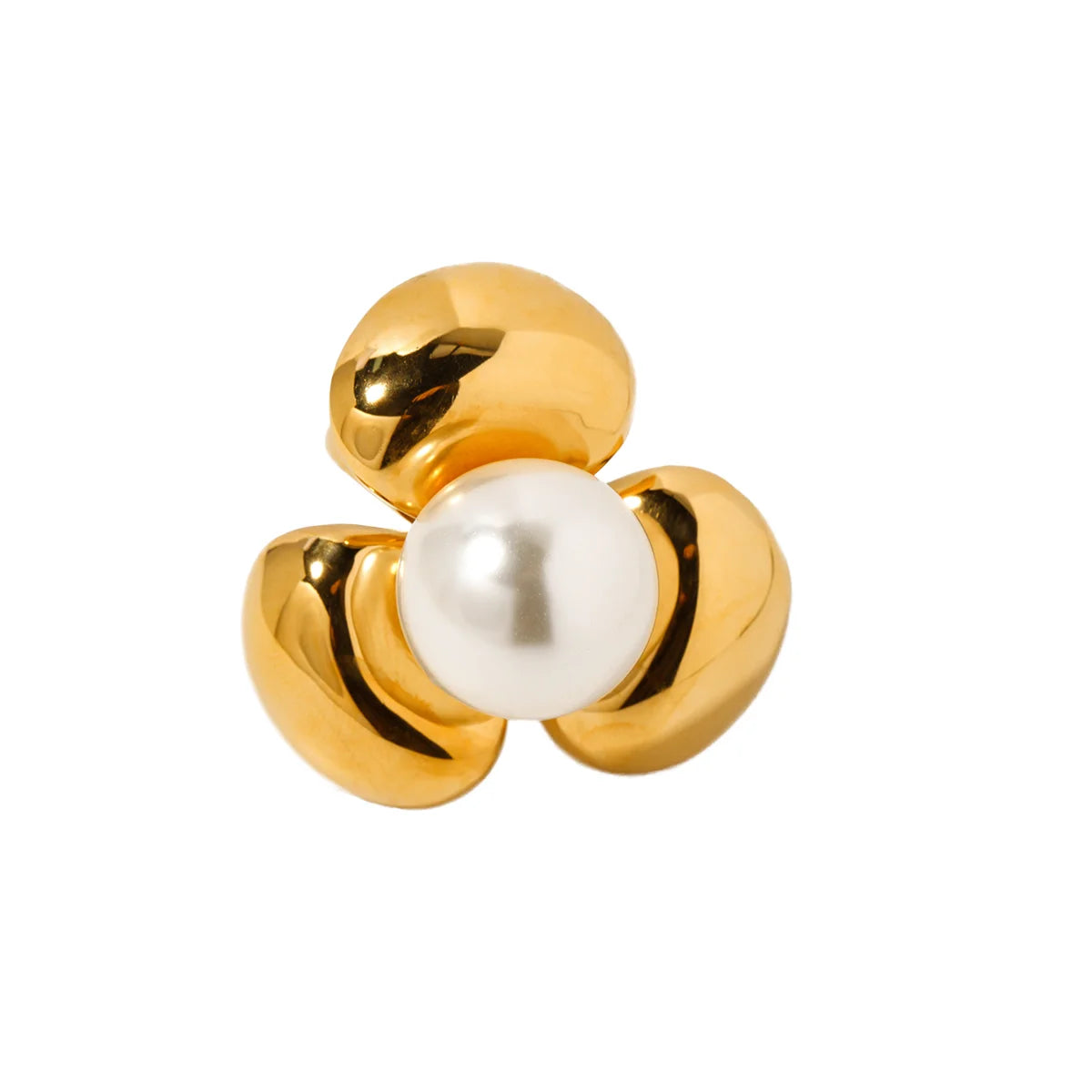Fashionable 18K Gold Plated Stainless Steel Chunky Pearl Flower Ring for Women New Style Fashion Rings