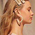 Statement Elegant Stainless Steel CC Shaped Fashion Freshwater Pearl Drop Earrings Hoop Earring for Women Girls Jewelry