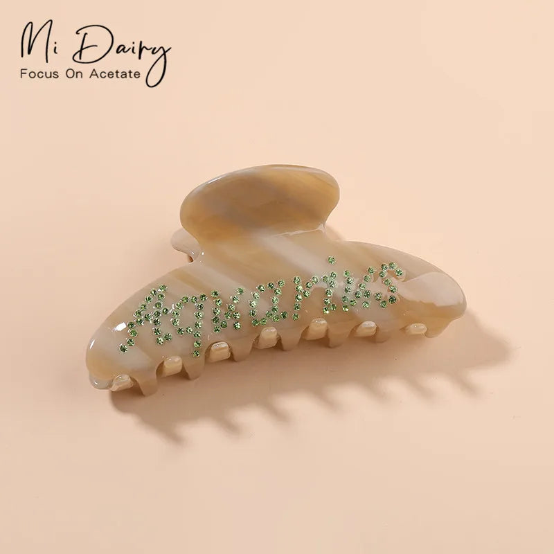 Mi Dairy 10.2cm Hair Claw Clips Letter Custom Cellulose Acetate Claw Clips with logo Glitter Rhinestone Name 221173