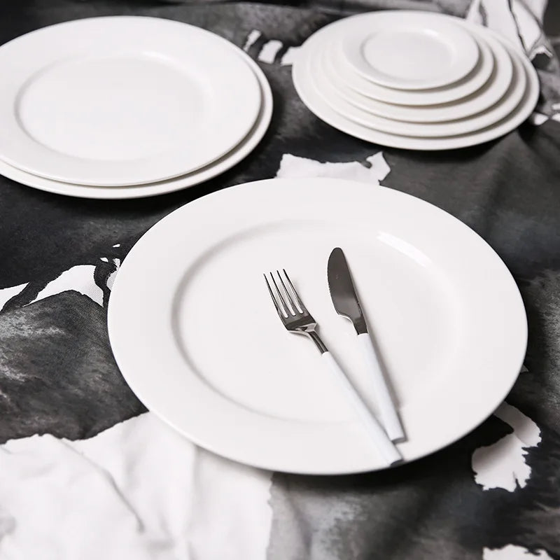 Round White Eco-Friendly Porcelain Flat Plate 5/6/7/8/9/10/11 Inch Dinner Ceramic Plates for Home Party Wedding Restaurant