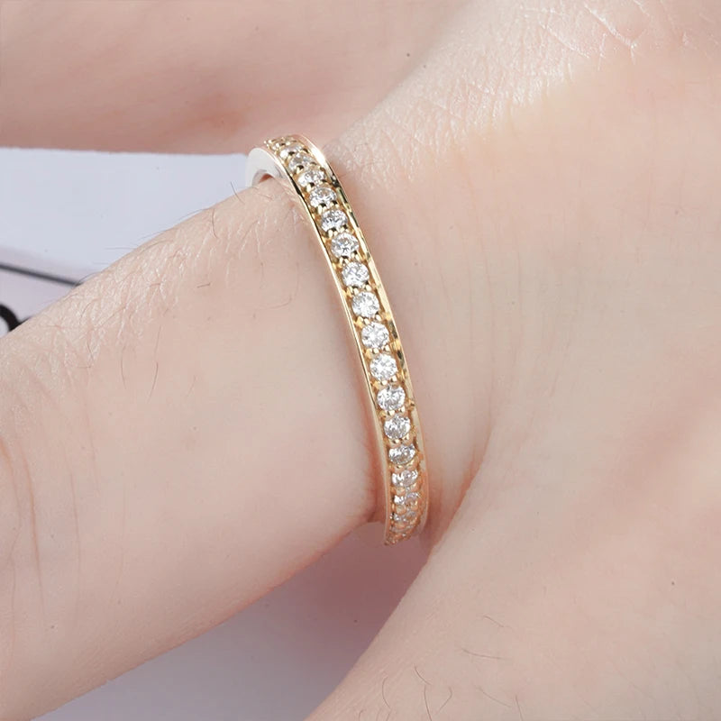 Starsgem Classic Jewelry 18K Solid Yellow Gold Ring Lab Grown Diamond  Channel Setting  Wedding Rings Eternity Ring for Her