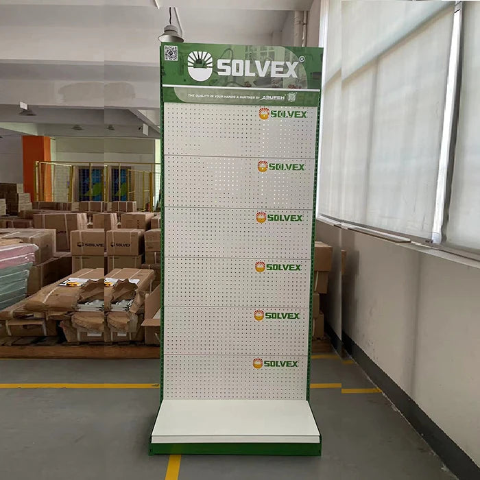 Xingye Customized White Hardware Store Shelves Personalized Silk Screen Logo Exhibition Retail Market Display Supermarket Rack
