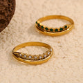 18k Gold Plated Waterproof Jewelry Stainless Steel Double Layer Zircon Colorful White Green Zircon Stacking Rings
