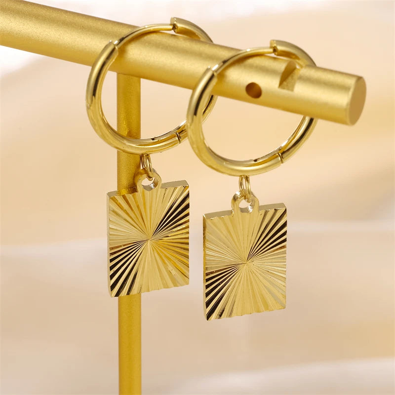 Dainty 18K Gold PVD Thick Rectangle Drop Earrings for Daily Wear