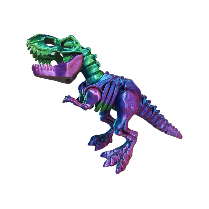 3D Printed Rapid Prototyping Fidget Toy Articulated Tyrannosaurus Rex Skeleton Dinosaur Model With Helmeted
