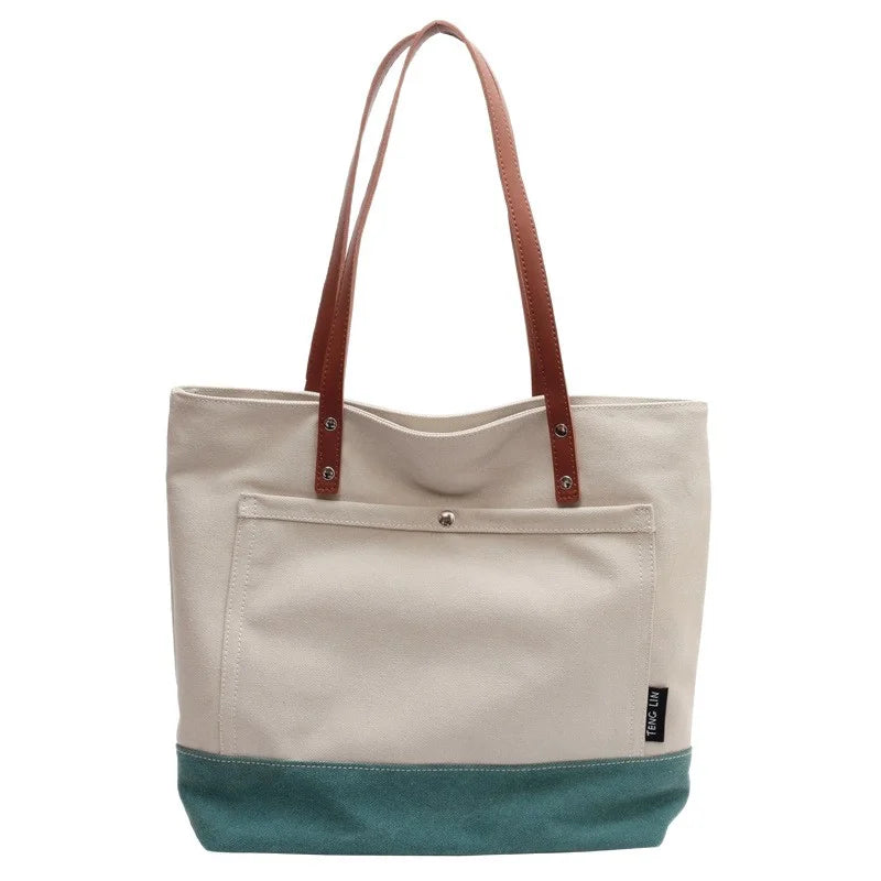 Travel Tote in Natural Cotton Canvas Travel Bagw/ Leather Handles