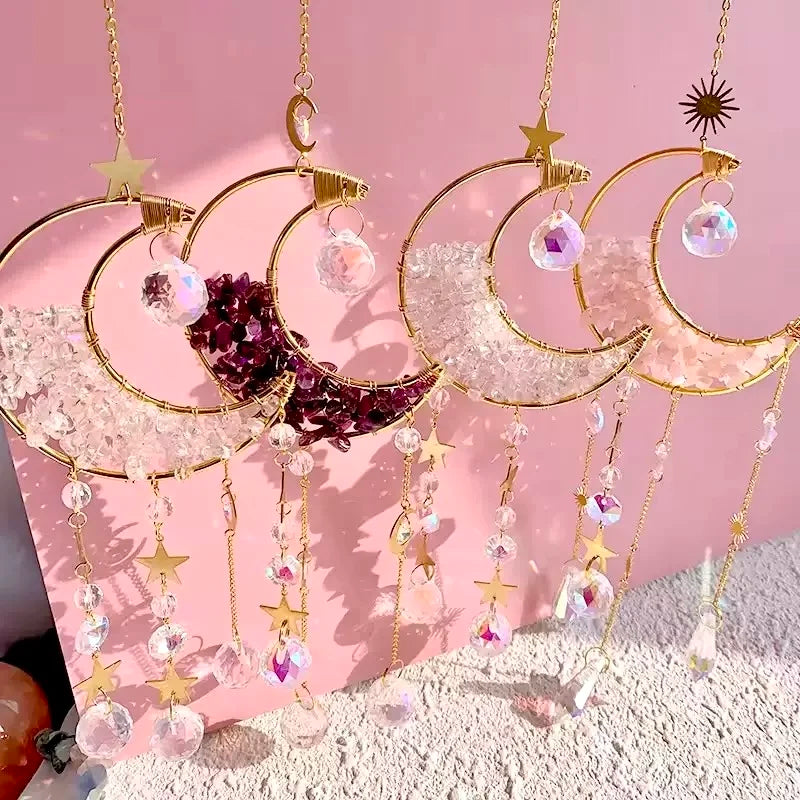 Wholesale Handmade Natural Crystal Sun Catcher Wind Chime Hanging Crystal for Meditation with Engraved Carving Technique