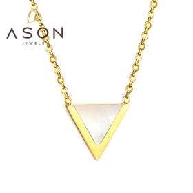 Ason Custom Inverted Triangular Pendant Necklace Stainless Steel 18K Gold Plated Dainty Pendant Fashion Jewelry Opal Necklace