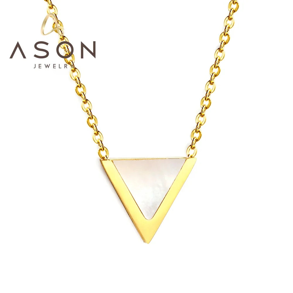 Ason Custom Inverted Triangular Pendant Necklace Stainless Steel 18K Gold Plated Dainty Pendant Fashion Jewelry Opal Necklace