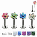 Titanium Threadless Bezel Set Opal Stone Flower Push Pin Labret