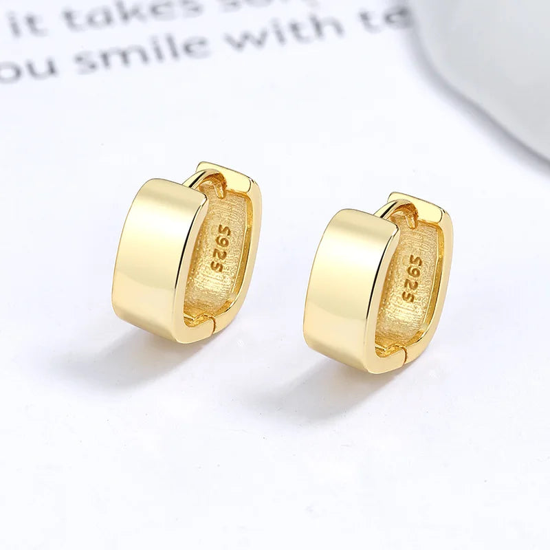 Fine Jewelry 925 Sterling Silver Punk Chunky Earring Geometric square Thick Wide Gold Plated Hoop Earrings Women