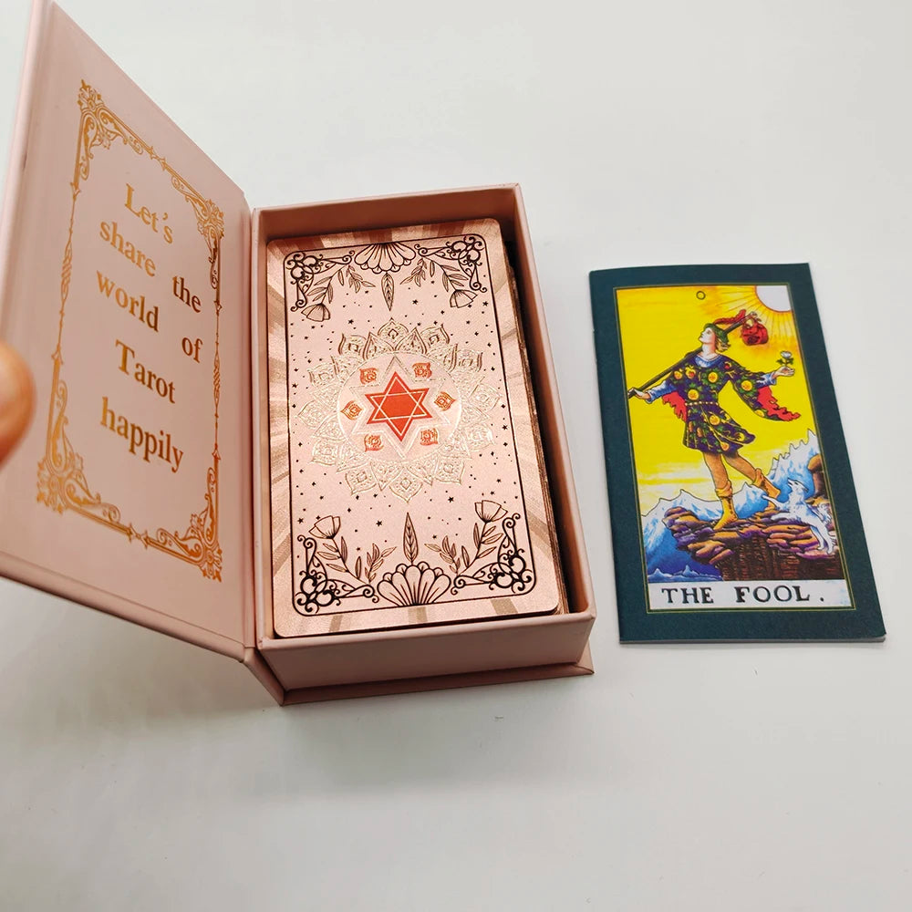 Rose Pink Oracle Waterproof Card Deck Gold Foil Tarot Plastic Divination Cards Mysterious Board Game for Family Application
