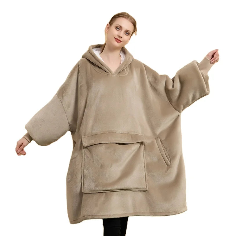 Wholesale Design Oversized Sherpa Sweatshirt Wearable Mens Womens Adult Hooded Blanket Hoodie Blankets with Sleeve