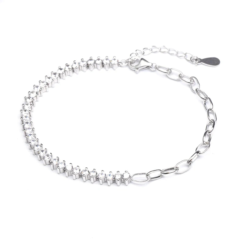 925 Sterling Silver Classic Claw Setting Round Zircon Link Chain Bracelet Vintage Fashionable Women Gift Party Wedding