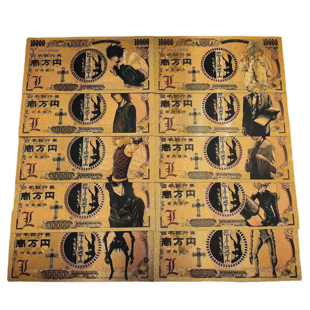 8 Designs Anime Designs Death Note Yagami Light Misa Amane Gold Banknotes for Fans Great Gift Collection