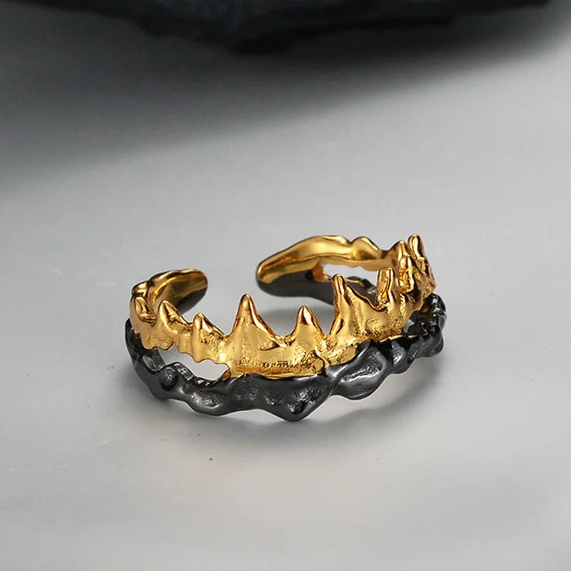 Icebela Factory Punk S925 Sterling Silver Female Opening Irregular Lava Ring Unisex Jewelry