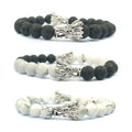 Silver Dragon Rock Lava Stone Stretch Bracelet Black White Yingyang 8mm Stone Protection Healing Crystal Stretch Beaded