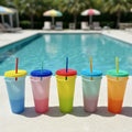 PP Heating Color Temperature Gradient Sublimation Magic Mug Color Changing Cup With Lid and Straw