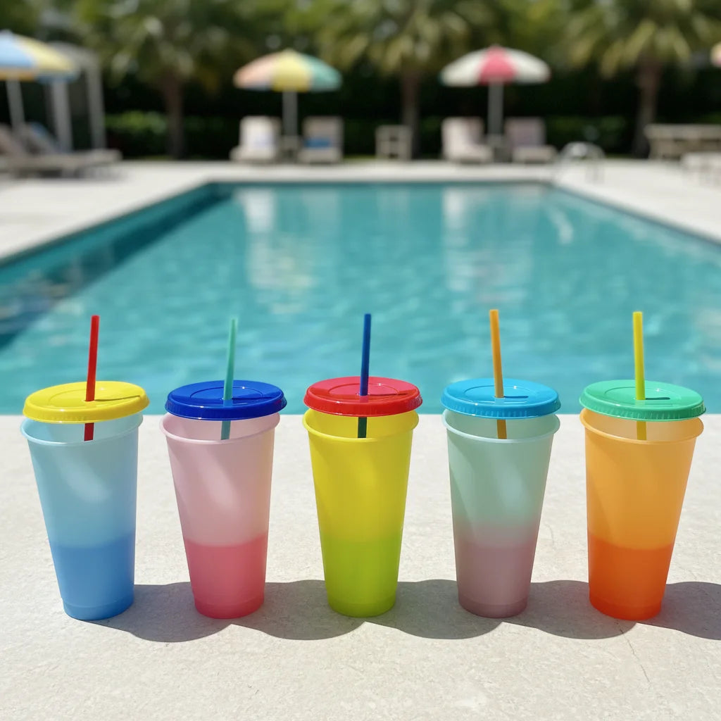 PP Heating Color Temperature Gradient Sublimation Magic Mug Color Changing Cup With Lid and Straw