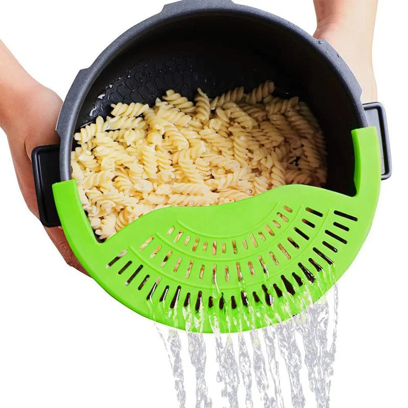 Anti Spill Kitchen Water Noodle Filter Colander Pressure Cooker Pot Strainer Clip on Silicone Strainer for Pots