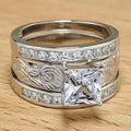 CAOSHI Vintage Flower Pattern Design Square Crystal Cubic Zirconia Band Silver/Gold Plated Rings for Women Engagement CZ Rings