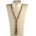 Fashion Boho Women Jewelry 2 Layer Brown Leather Navajo Pearl Beads Necklace Navajo Pearl Tassel Necklace