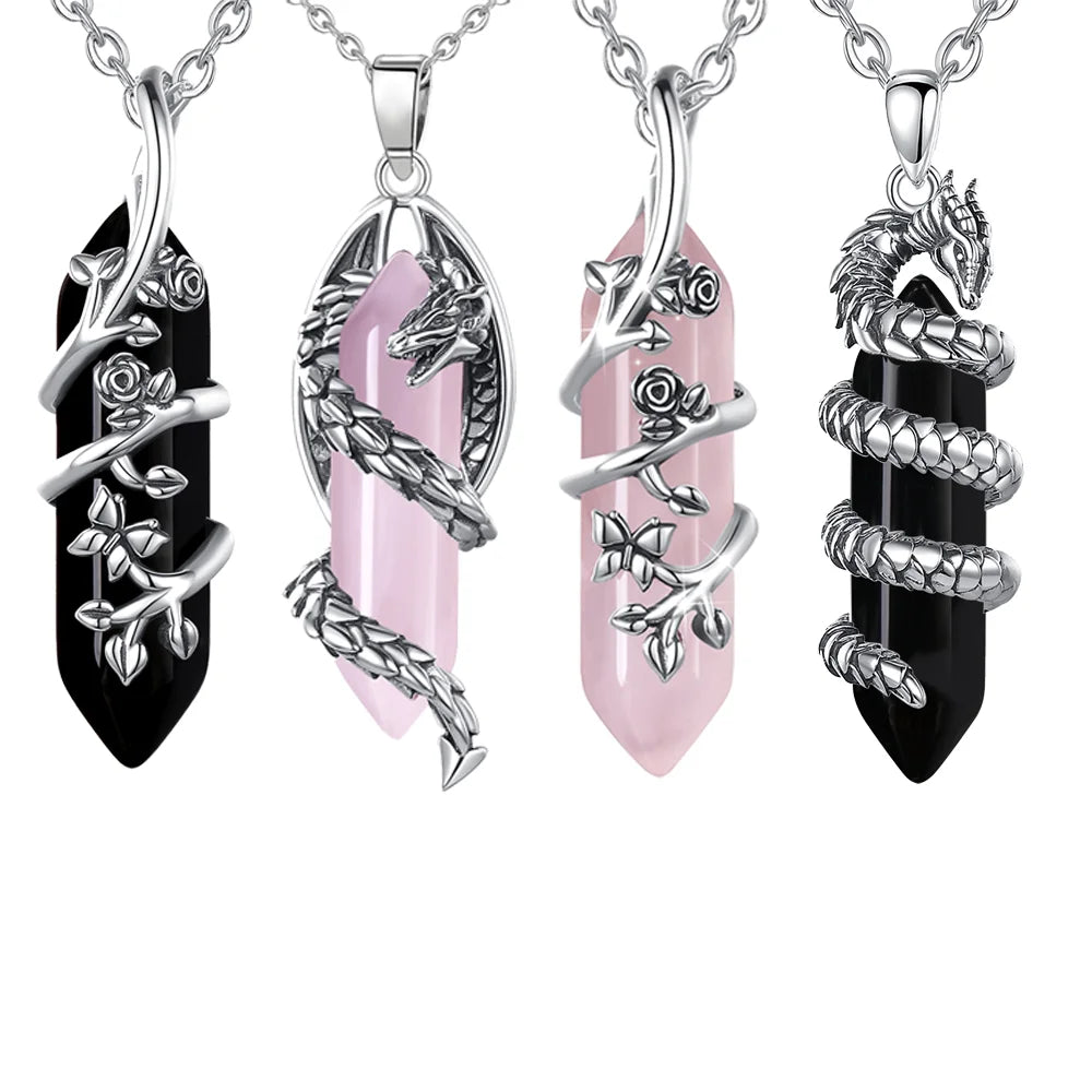 Changda Women Crystal Rose Quartz Jewelry Gemstone Natural Healing Stone Pendant Necklace