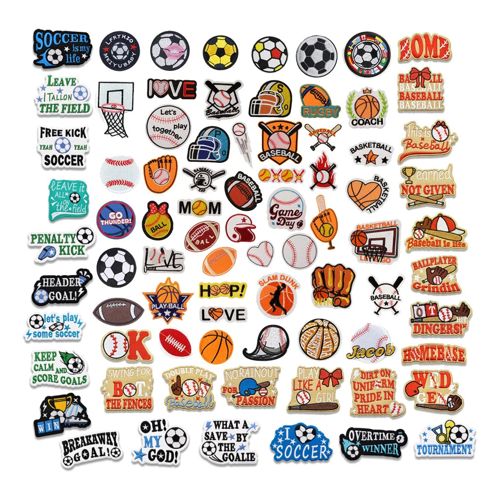 Wholesale New Game Ball Play Theme Round Basketball Rugby Football Soccer Baseball Iron on Embroidery Sports Patches