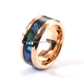 8mm Rose Gold Plated Faceted Tungsten Ring with Invisible Setting Abalone Shell Inlay Mens Engagement Wedding Ring Christian
