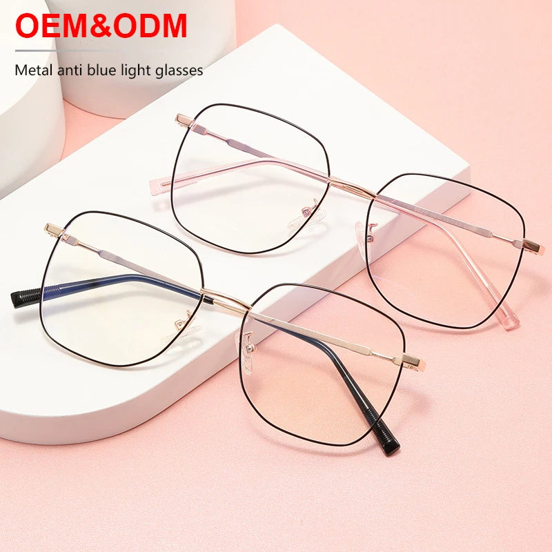 Sunray Women's Custom Logo Eyewear Newest Style Metal Optical Frames Wholesale Anti-Blue Light Glasses with Animal Pattern