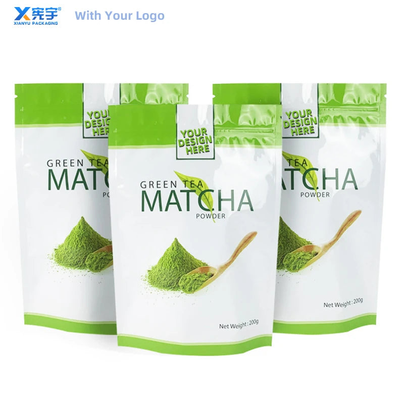 Customized Logo Mylar Storage Food Pouch Kraft Paper Plastic Packaging Stand Zipper Window Smell Proof for Pizza Sushi Candy