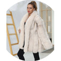 Windproof Warm Vertical Fur Line Pattern Long Thick Real Fox Fur Coat Jacket