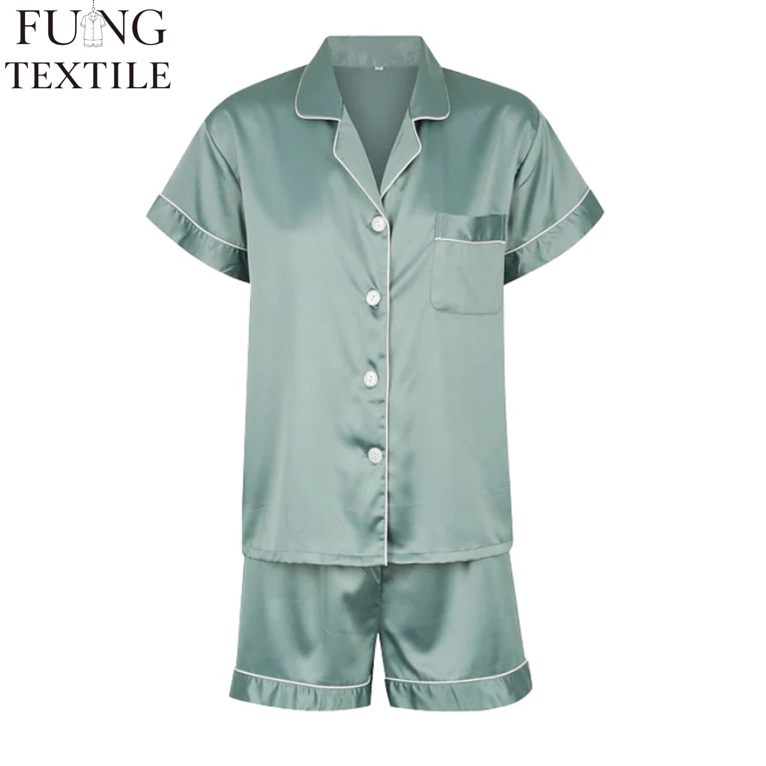 FUNG 3034 Pajamas Silk Satin Plus Size Women's Sleepwear Set Sleeping Wears Ladies