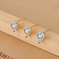925 Sterling Silver Round Zircon Stud Earring Post With Loop Ear Stud Components Earring Making Finding