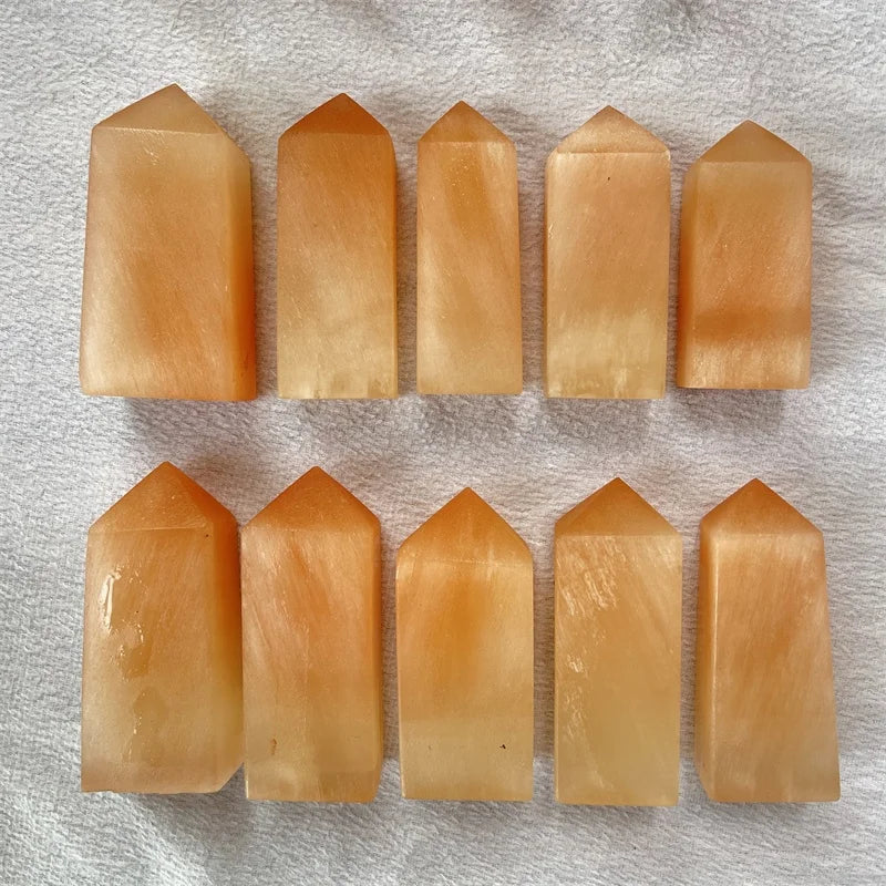 Natural Energy healing crystal point wand spiritual orange selenite tower for sale
