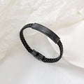Fashionable Stainless Steel Woven Braided Geometric Bracelet Custom Engraved Logo Curved Plate PU Leather Braided Strap Daily