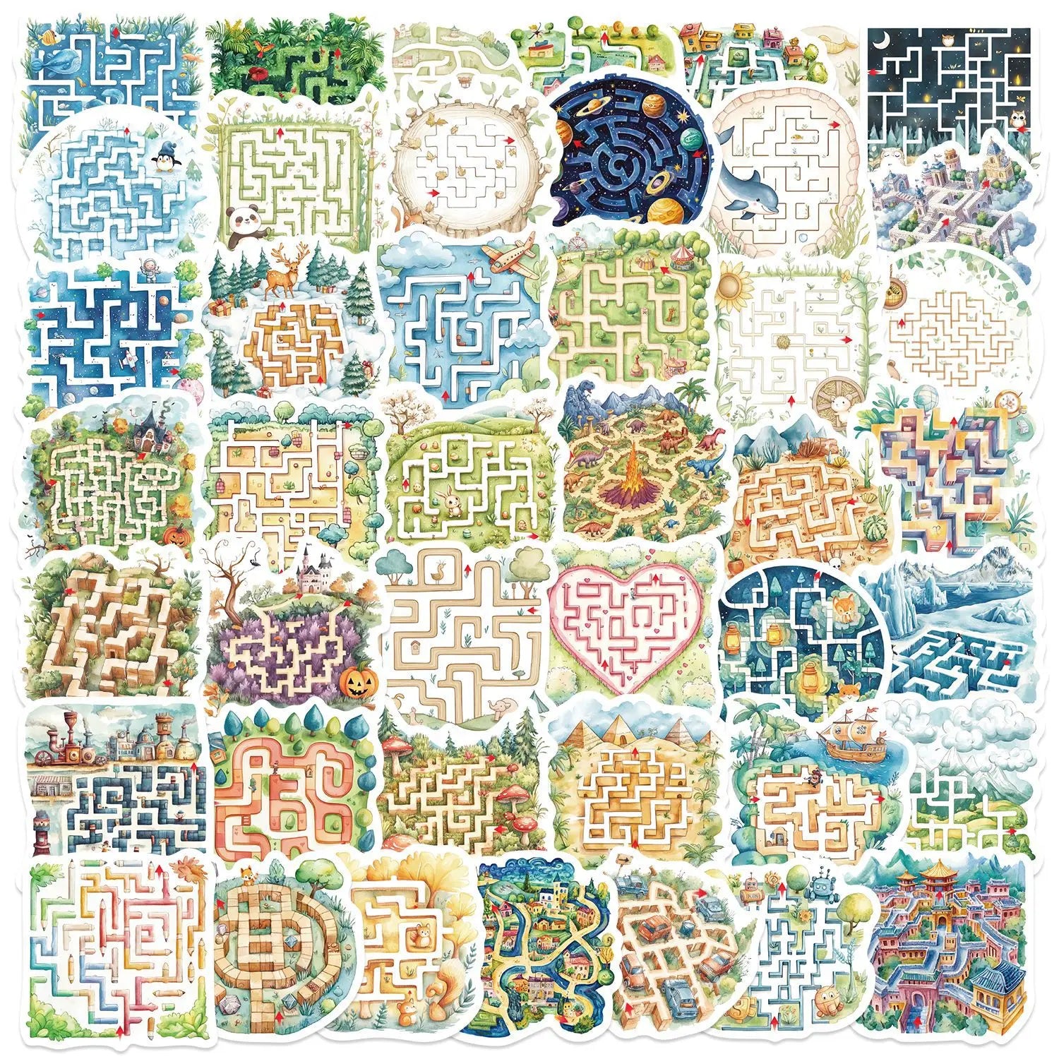 50Pcs Cartoon Creative Maze Game Graffiti Stickers for Book Wall Children Puzzle Decorative Sticker