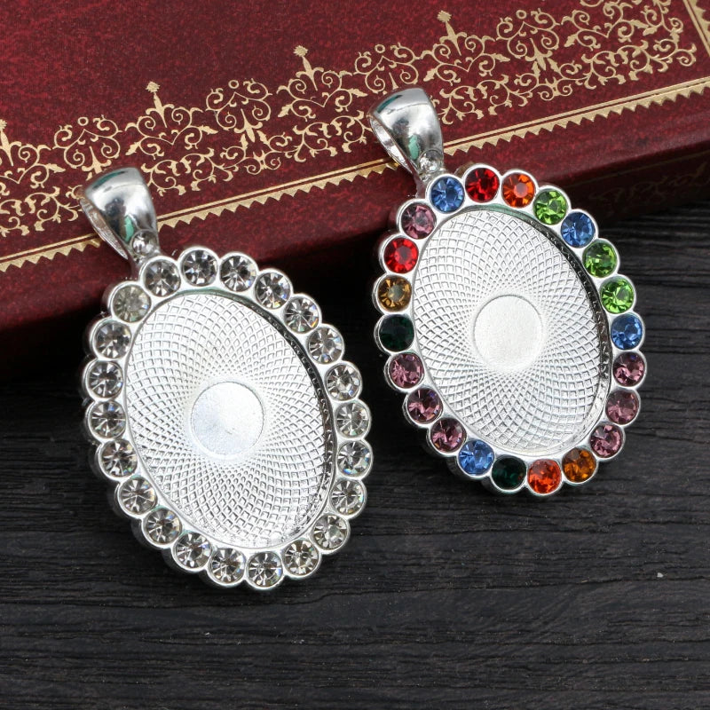 18x25mm Oval Rhinestone Pendant Blank Bezel Trays Fit 18x25mm Cabochon Base Setting DIY Necklace Jewelry Making Supplies