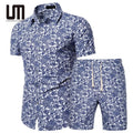 Men's Summer New Design Plus Size 5XL Casual Clothing Hawaii Print Short Sleeve Shirt with Breathable Shorts Set