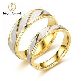 Wholesale Custom Jewelry Stainless Steel Gold Plated Striped Wedding Engagement Couple Ring Set Valentine's Gift
