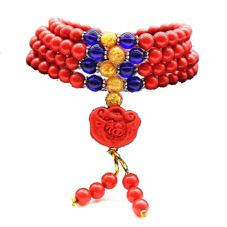 Wholesale Handmade Zinnober Stone Beads Mala 108 Yoga Prayer Meditation Bracelet Necklace Pixiu Fish Jewelry China Supplier