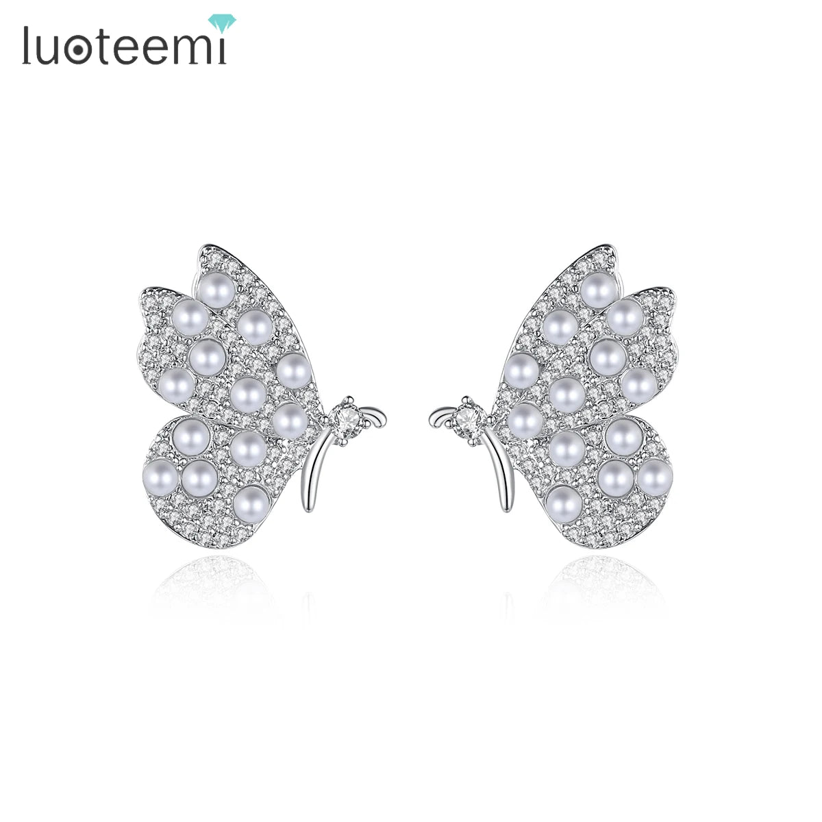 LUOTEEMI Stud 2023 Christmas Jewelry Bohemian Statement Fancy for Party Girl Pearl Butterfly Earring