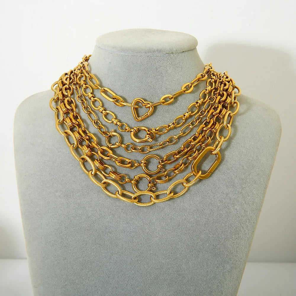 Minimalist Waterproof Jewelry 18k Gold Plated Stainless Steel Chian Necklace for Women Chunky Chain Fashion Choker
