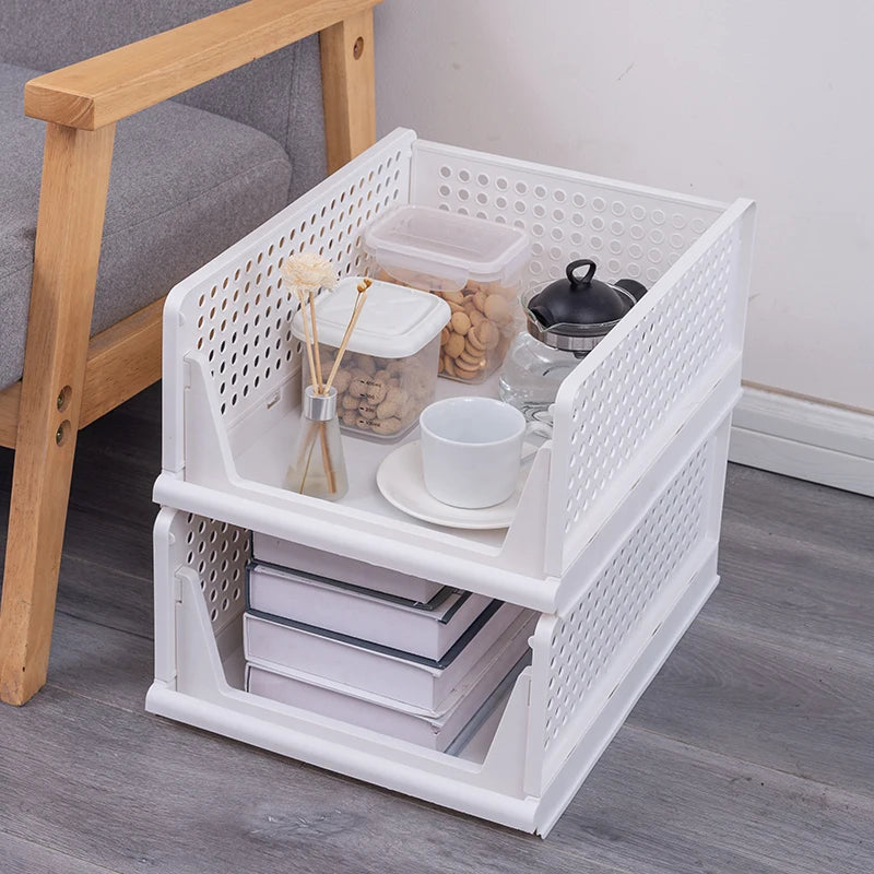 Home Bedroom Plastic Drawer Organizers Closet Storage Bins Foldable Stackable Large Capacity Wardrobe Children's Space-Saving