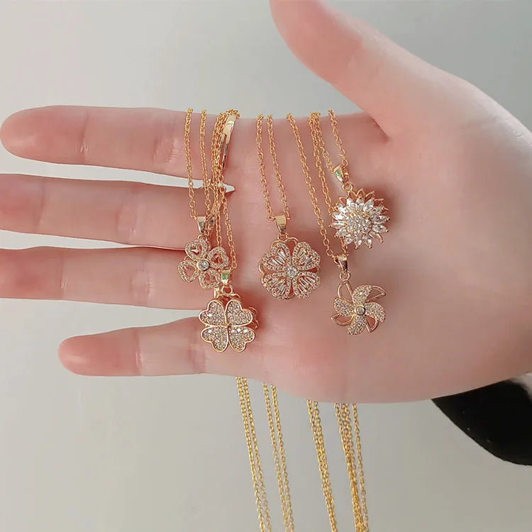 Jewelry Turning Windmill Sunflower Four-Leaf Clover Spinner Rotatable Necklaces Rings Rotatable Fidget Spinning Rotate Necklace