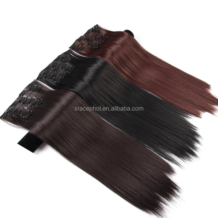 Best Selling 30inch Soft Straight Hairpiece Heat Resistant Synthetic 16 Clips in Hair Extension for Fashion Woman