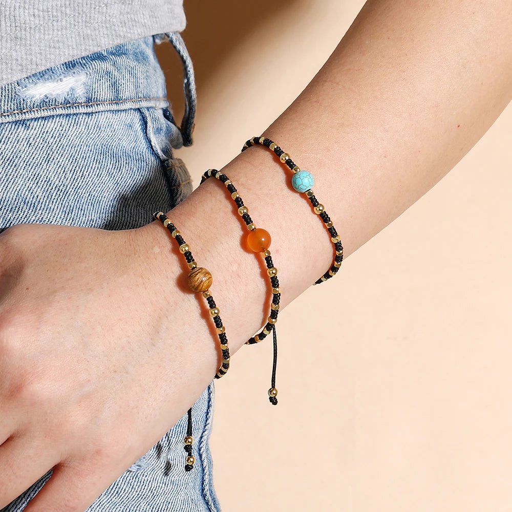 Custom Retro Minimalism Couple Bracelets Fashion Neutral Healing Stone Braided Copper Beads Natural Jasper Wedding Occasion Gift