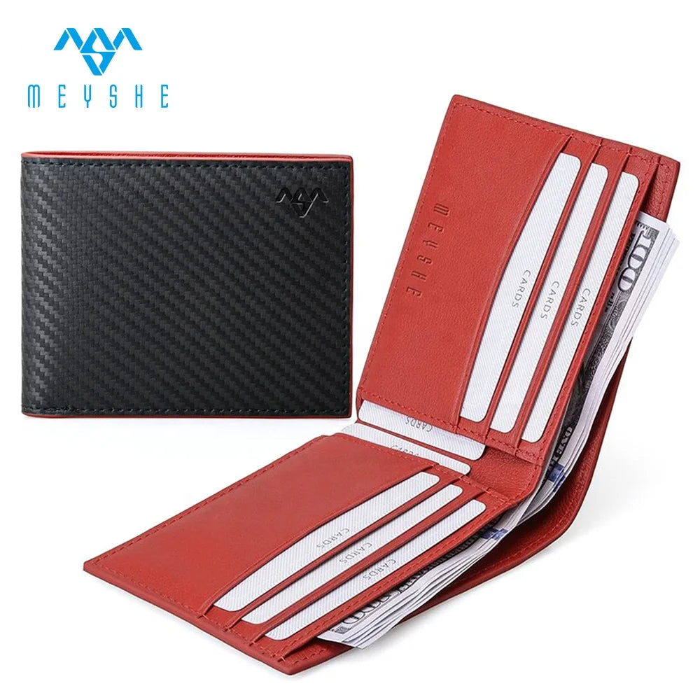 Factory Price Custom Carbon Fiber Real Genuine Leather Luxury RFID Blocking Slim Men Card Holder Wallet